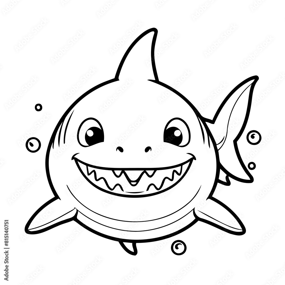 Cute vector illustration Shark doodle black and white for kids page Cute vector illustration Shark doodle black and white for kids page
