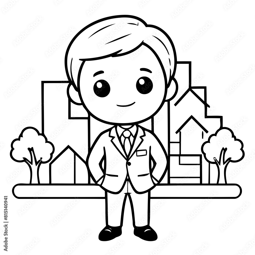 Vector illustration of a cute Businessman drawing for kids colouring page Vector illustration of a cute Businessman drawing for kids colouring page