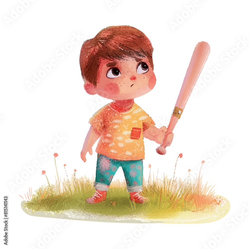 Cute boy with baseball stick white background (14)