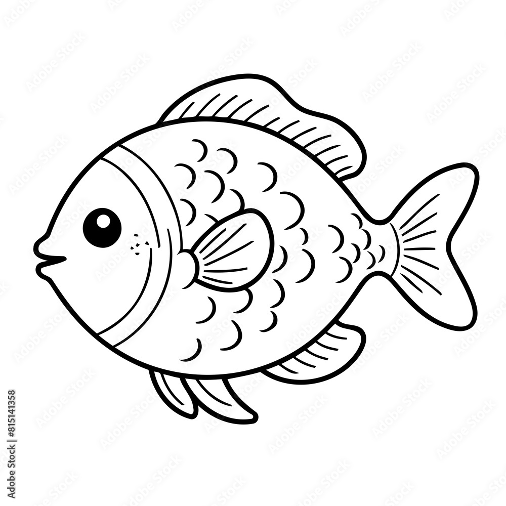 Simple vector illustration of Fish hand drawn for toddlers