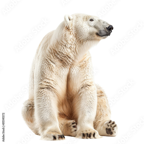 A polar bear sitting on a pure Png background, a White Polar Bear Isolated on a whitePNG Background