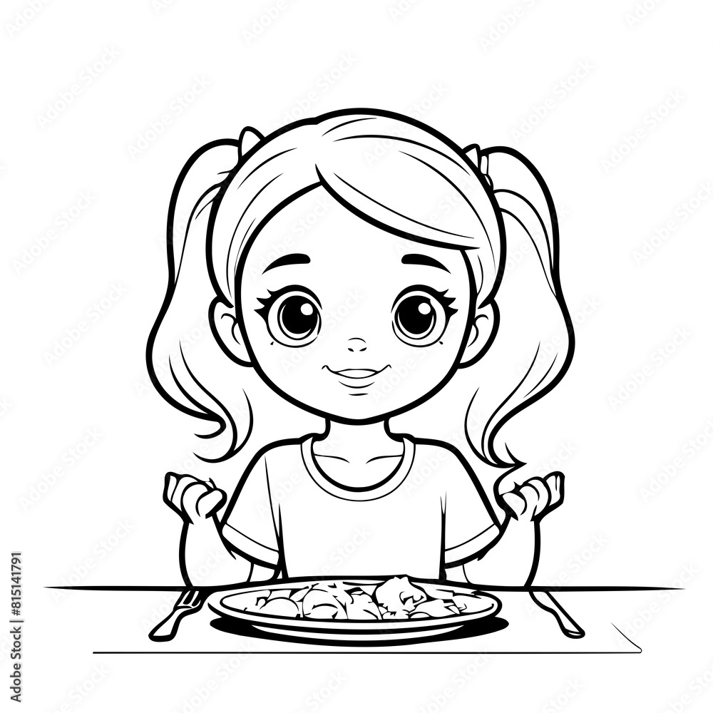 Vector illustration of a cute Girl drawing for kids colouring page Vector illustration of a cute Girl drawing for kids colouring page