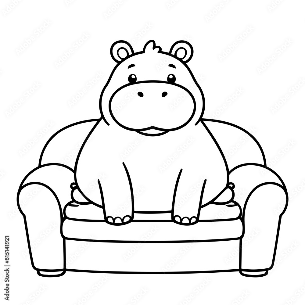 Simple vector illustration of Hippo drawing for children page Simple vector illustration of Hippo drawing for children page