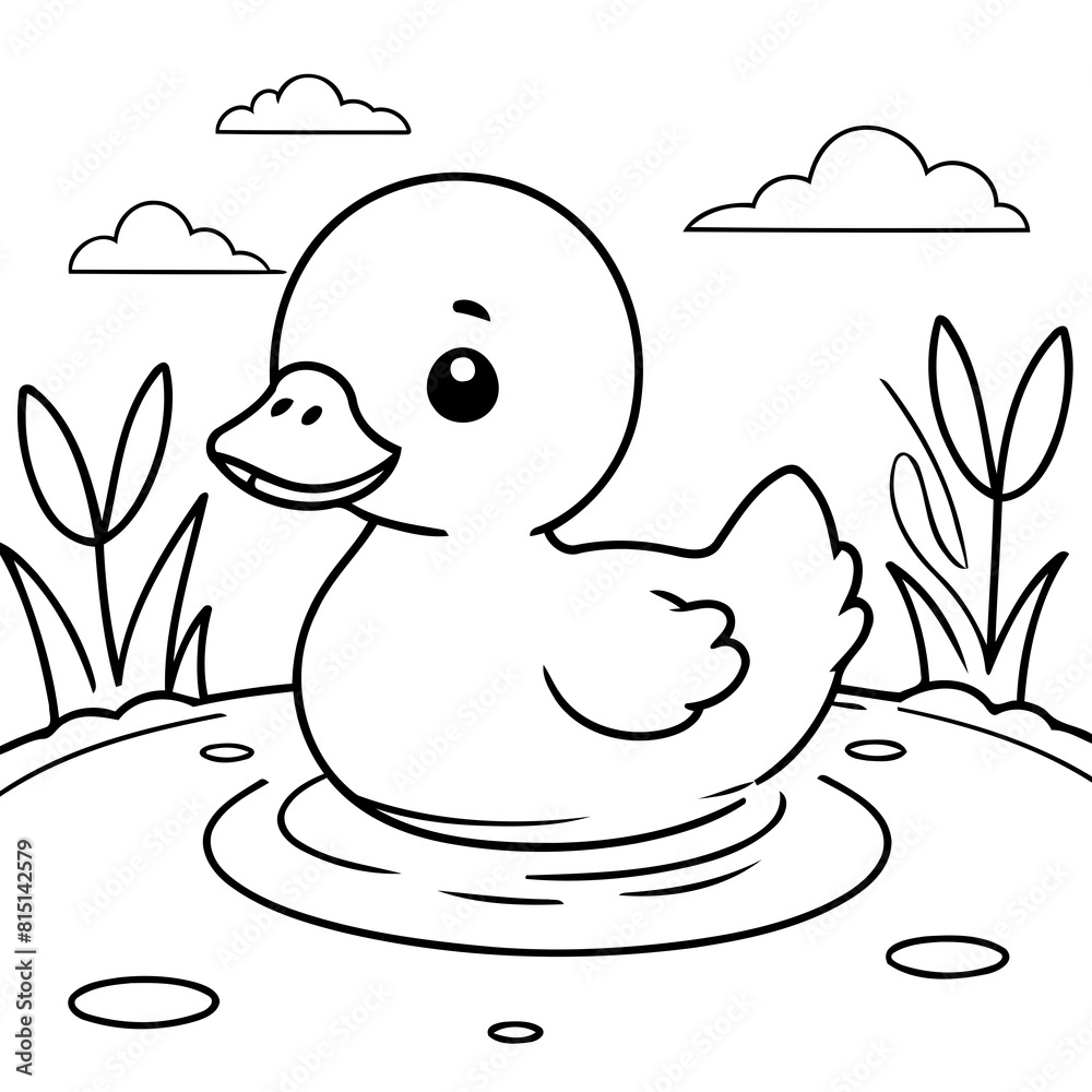 Simple vector illustration of Duck drawing for children page