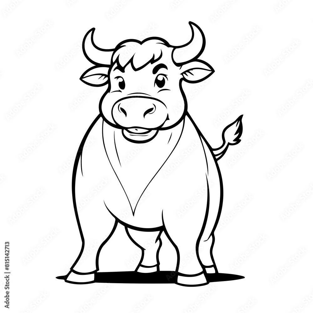 Vector illustration of a cute Bull drawing for toddlers colouring page Vector illustration of a cute Bull drawing for toddlers colouring page