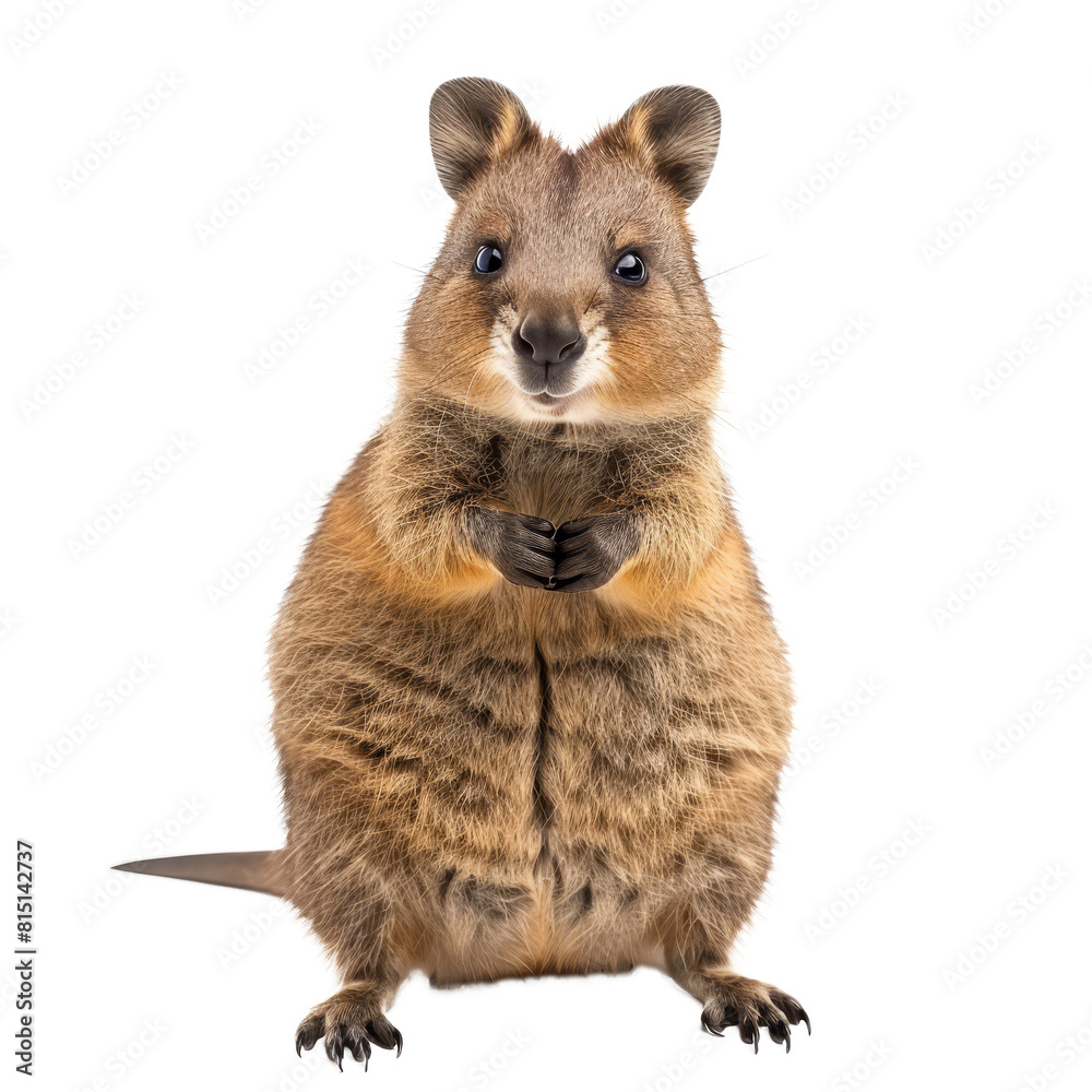 Obraz premium A kangaroo stands upright in front of a plain white backdrop, a Beaver Isolated on a whitePNG Background