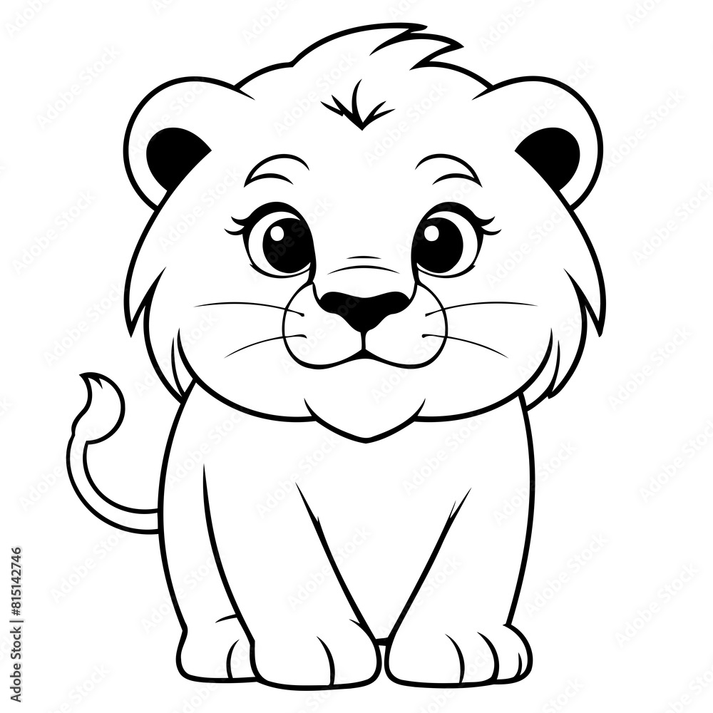 Fototapeta premium Vector illustration of a cute Lion doodle for toddlers coloring activity