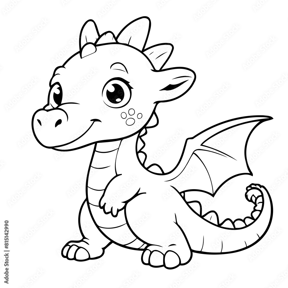 Fototapeta premium Cute vector illustration Dragon doodle for kids colouring page