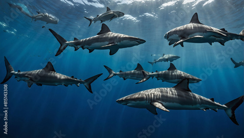 Deep Blue Hunters  Sharks Prowling in the Underwater Realm.