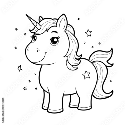 Vector illustration of a cute Unicorn drawing for colouring page