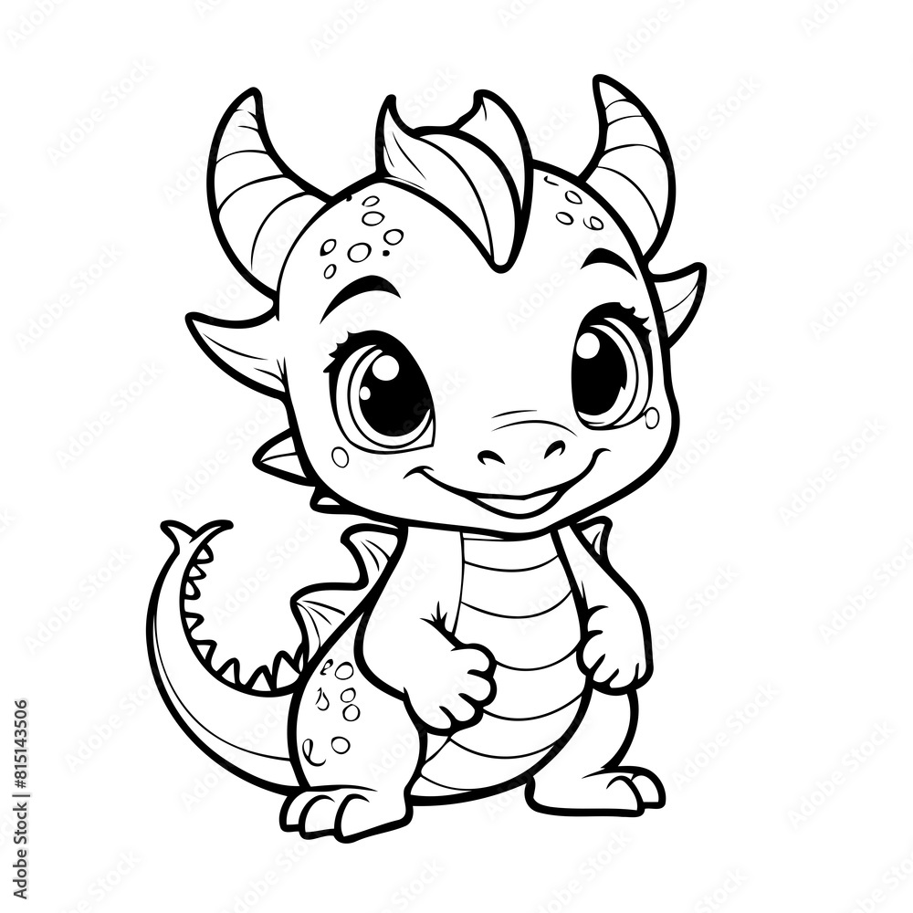 Fototapeta premium Simple vector illustration of Dragon drawing for toddlers colouring page