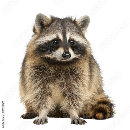 Raccoon animal seated with white backdrop, a raccoon dog isolated on transparent background © Iftikhar alam