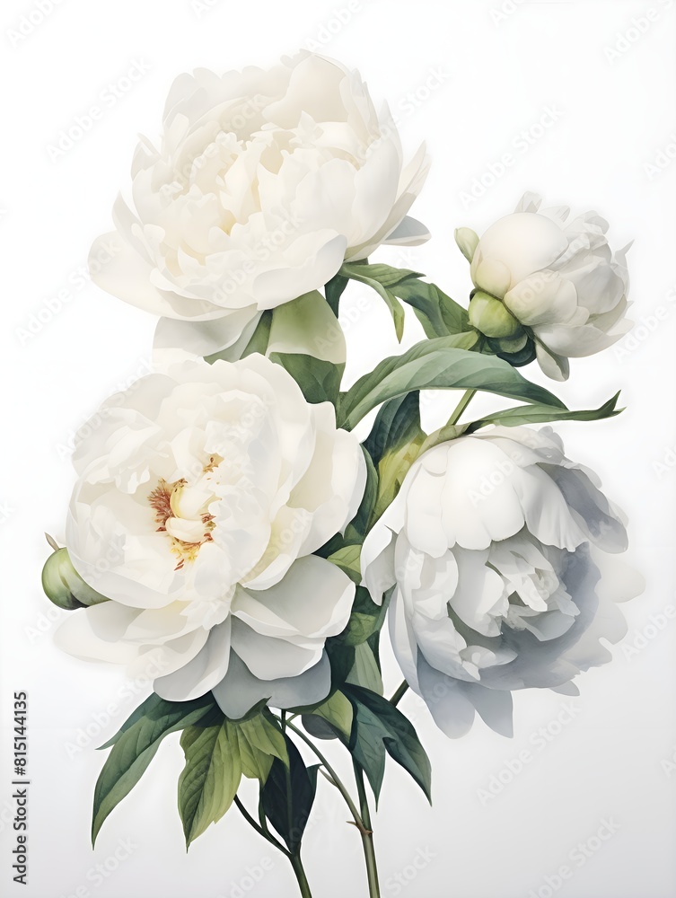 pink and white peonies watercolor drawing on white background pink and white peonies watercolor drawing on white background