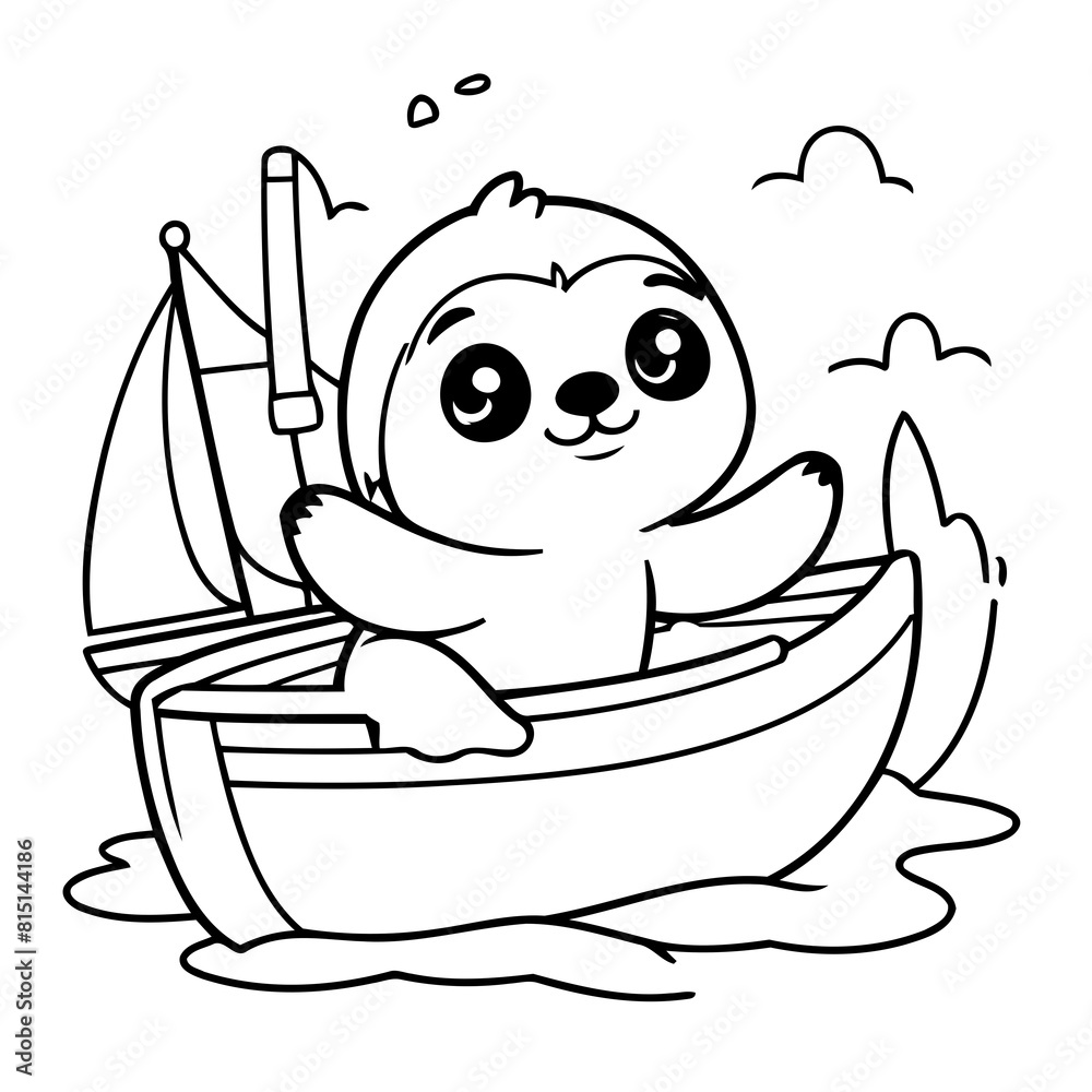 Obraz premium Simple vector illustration of Sloth drawing for toddlers colouring page
