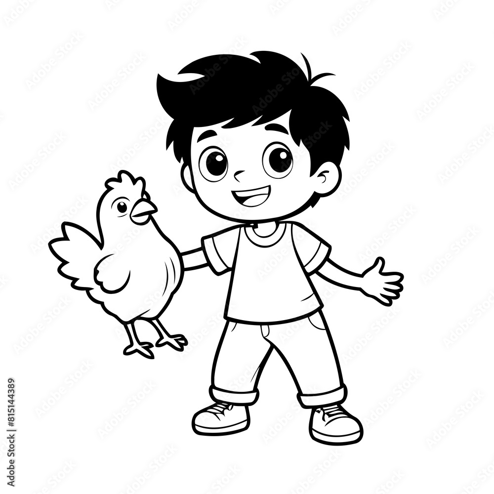 Fototapeta premium Simple vector illustration of Boy drawing for children page
