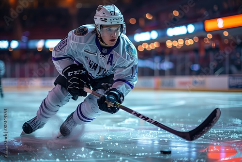 Focused hockey player during game photo