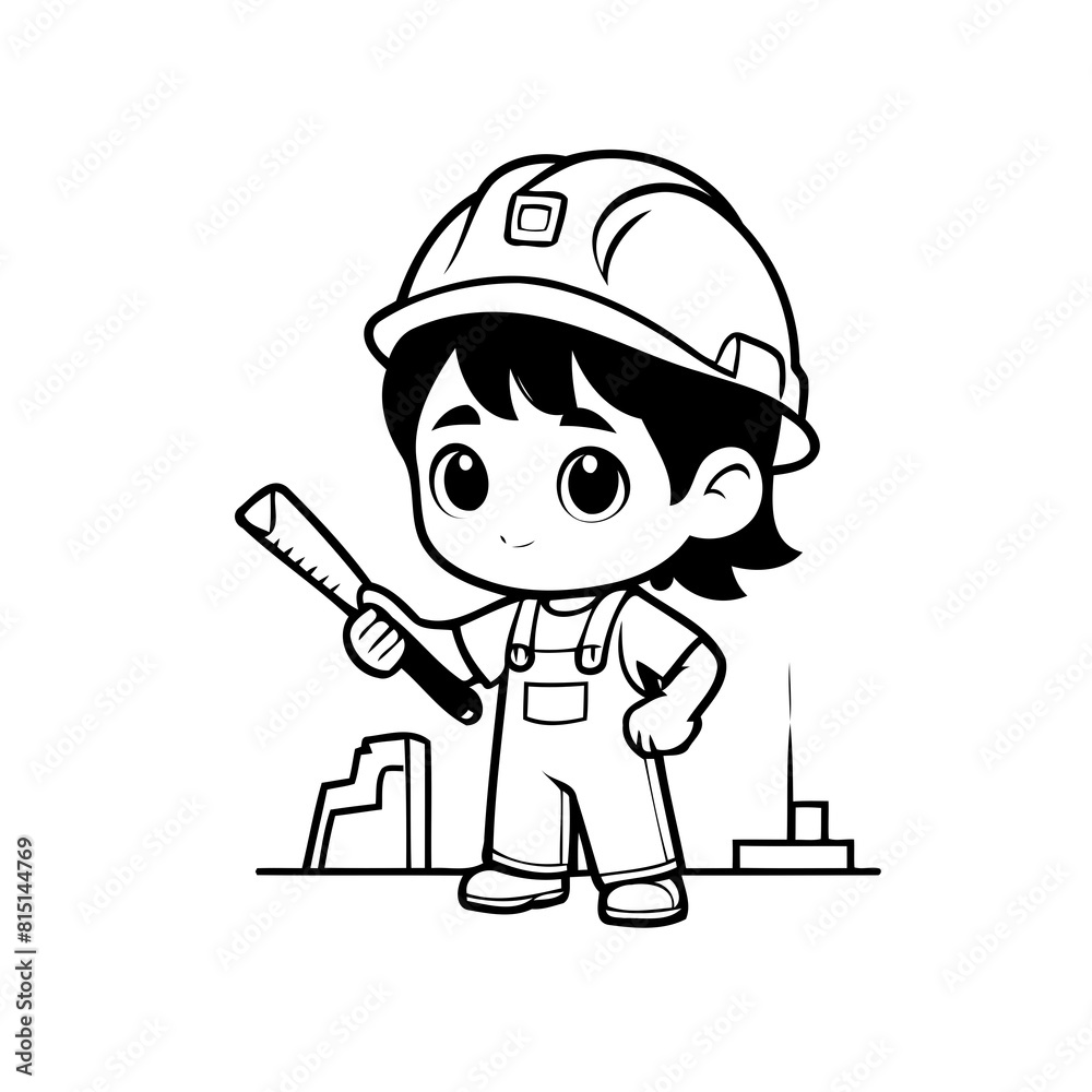 Simple vector illustration of Contractor drawing for kids colouring activity Simple vector illustration of Contractor drawing for kids colouring activity