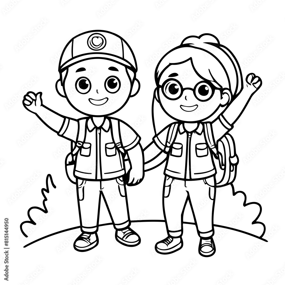Cute vector illustration Couple drawing for kids colouring page Cute vector illustration Couple drawing for kids colouring page
