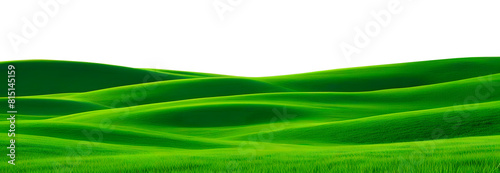 Beautiful panoramic landscape of wavy green hills background. Undulating lush green hills, creating a tranquil, serene scene.