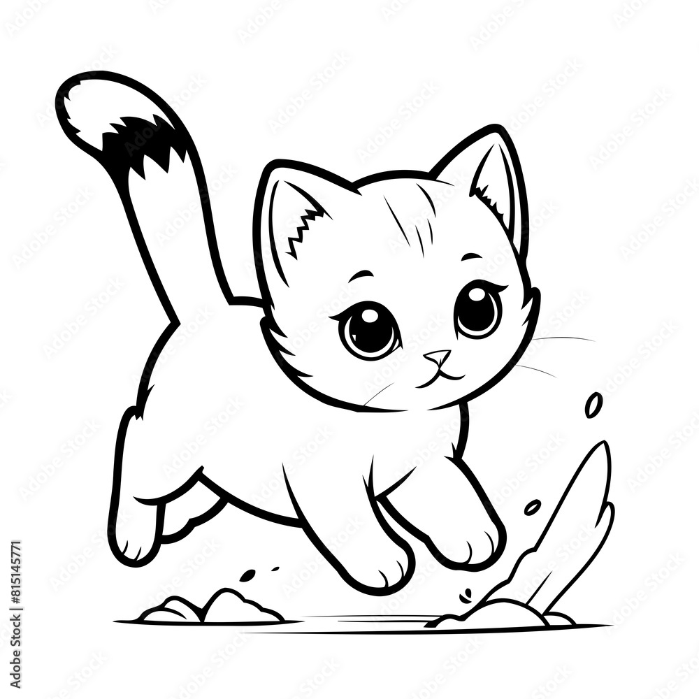 Obraz premium Simple vector illustration of Kitten hand drawn for kids page