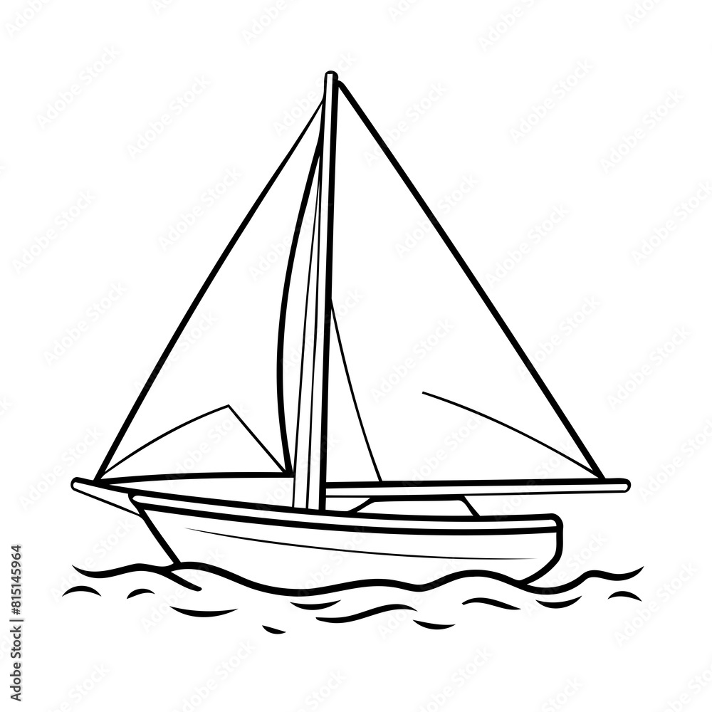 Vector illustration of a cute Sailboat drawing for kids page Vector illustration of a cute Sailboat drawing for kids page