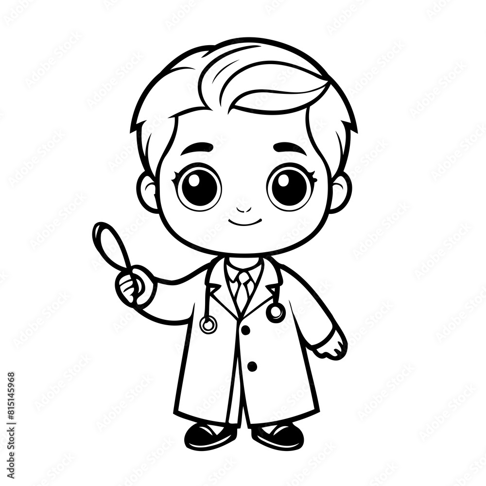 Simple vector illustration of Doctor drawing for kids colouring activity