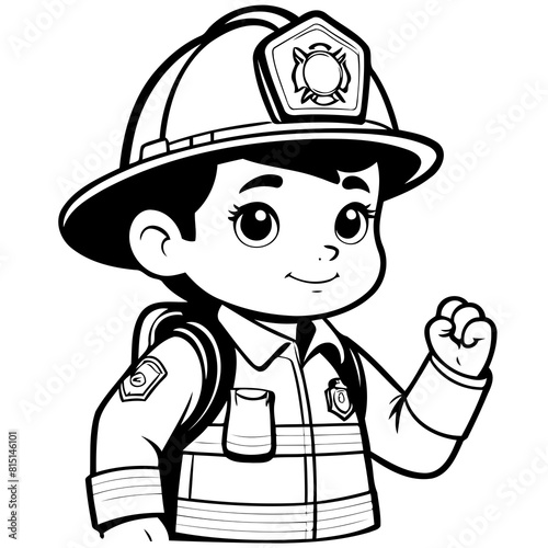 Vector illustration of a cute Firefighter doodle for toddlers worksheet