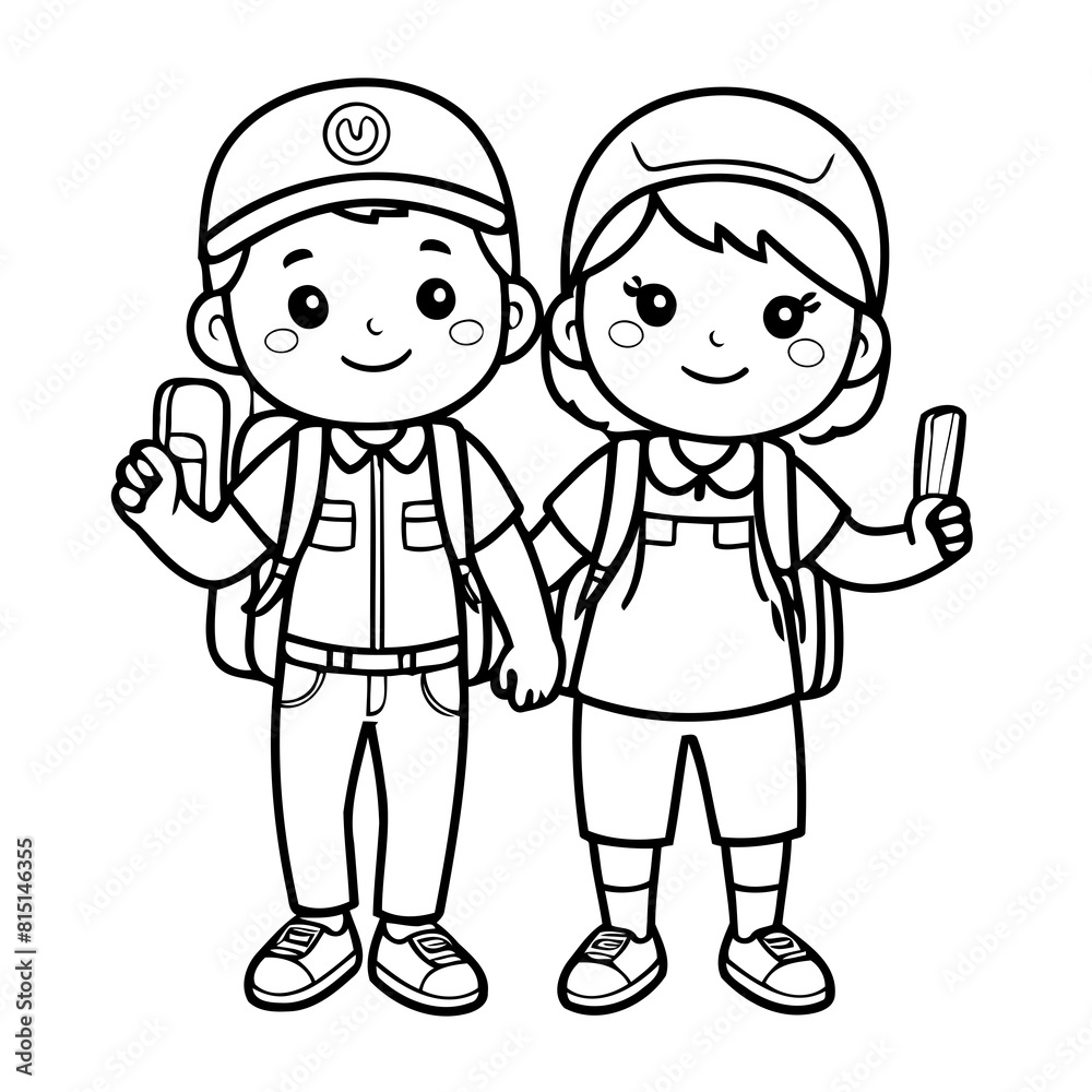 Vector illustration of a cute Couple drawing for toddlers coloring activity Vector illustration of a cute Couple drawing for toddlers coloring activity