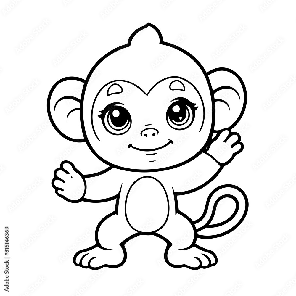 Fototapeta premium Simple vector illustration of Monkey drawing for kids colouring page