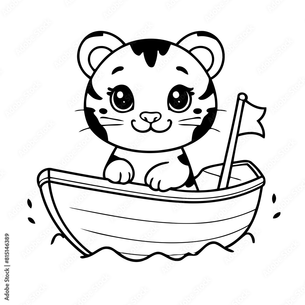 Vector illustration of a cute Tiger drawing for kids colouring activity Vector illustration of a cute Tiger drawing for kids colouring activity