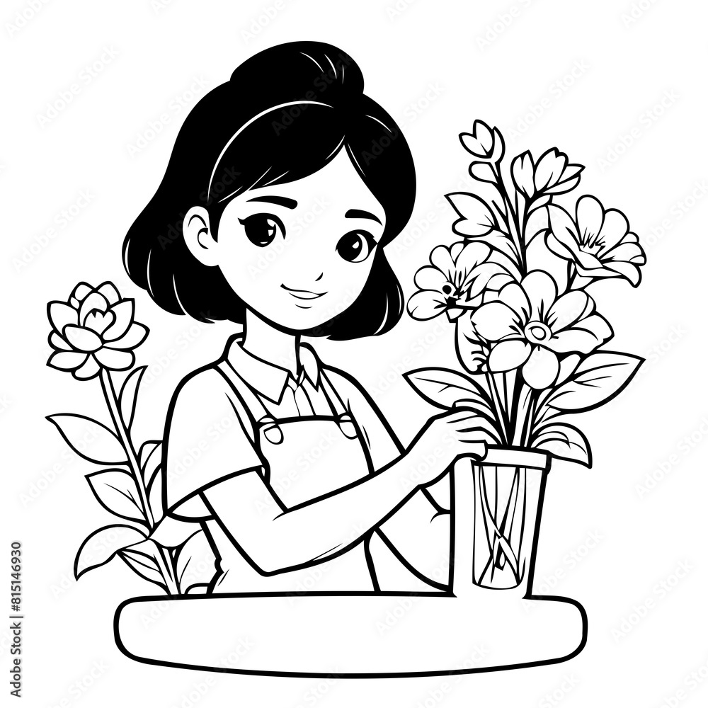 Vector illustration of a cute Florist drawing for toddlers coloring activity Vector illustration of a cute Florist drawing for toddlers coloring activity