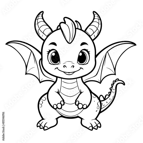 Simple vector illustration of Dragon drawing for toddlers coloring activity