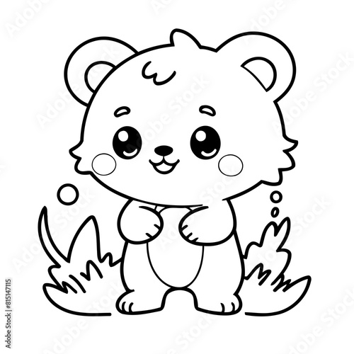 Simple vector illustration of Kawaii drawing for kids colouring activity