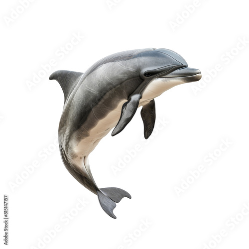 A dolphin leaping in the air against a plain white backdrop  a river dolphin isolated on transparent background
