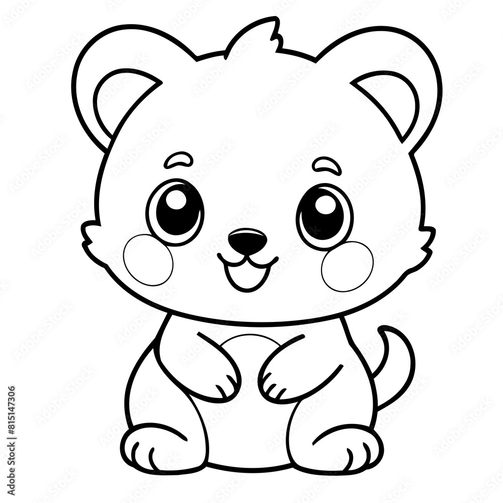 Fototapeta premium Simple vector illustration of Kawaii drawing for toddlers colouring page
