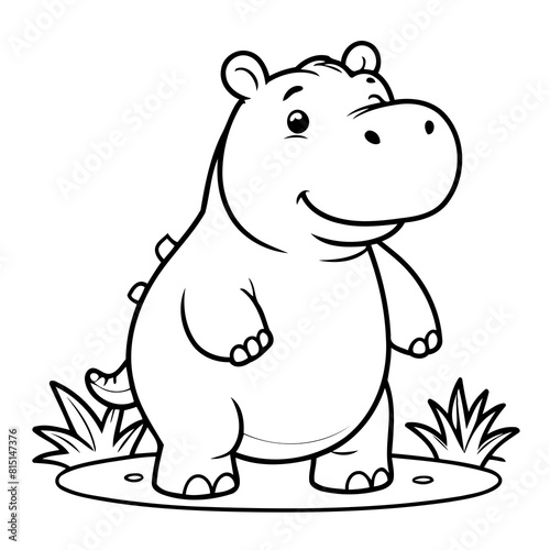 Simple vector illustration of Hippo drawing for toddlers colouring page