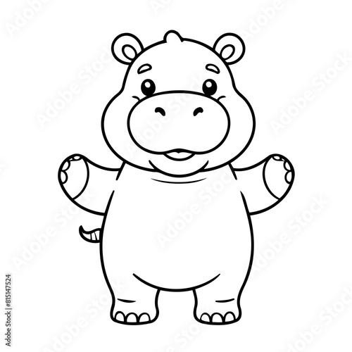 Vector illustration of a cute Hippo doodle colouring activity for kids