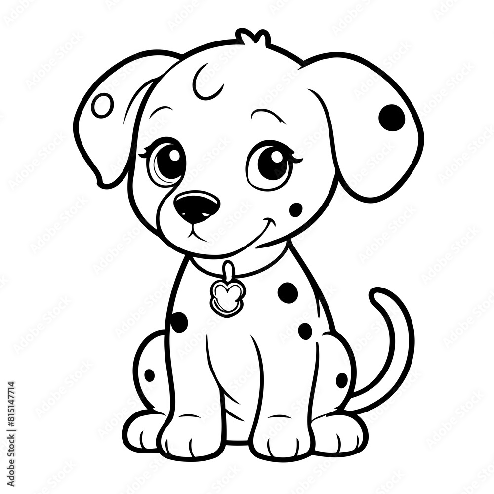 Fototapeta premium Vector illustration of a cute Dalmatian doodle for toddlers colouring page