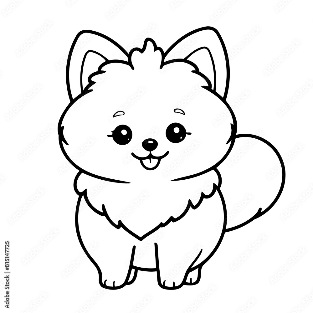 Fototapeta premium Vector illustration of a cute Pomerian drawing for kids page