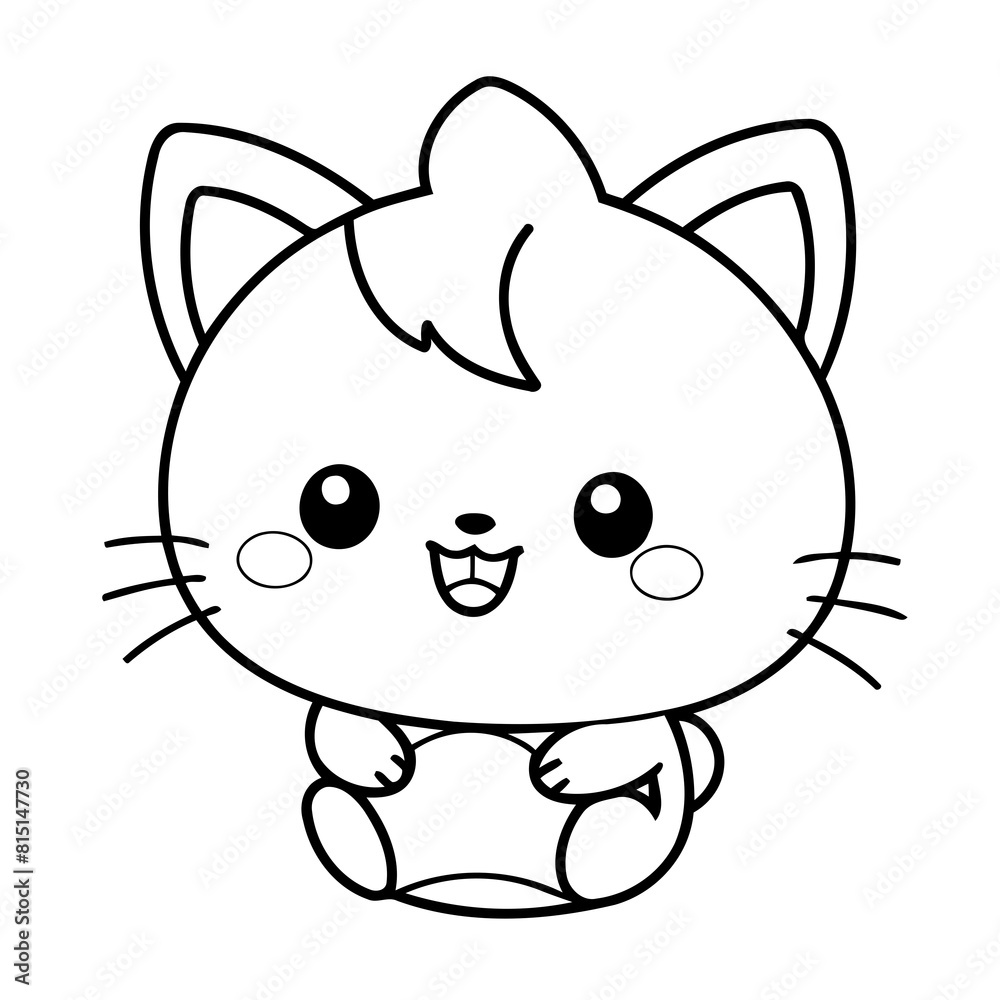 Vector illustration of a cute Kawaii drawing for toddlers coloring activity