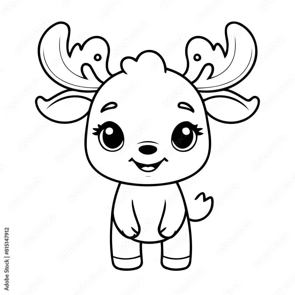 Fototapeta premium Cute vector illustration Moose colouring page for kids