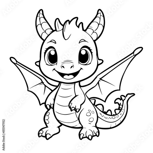 Simple vector illustration of Dragon drawing for toddlers coloring activity
