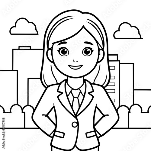 Cute vector illustration BusinessWoman hand drawn for kids coloring page