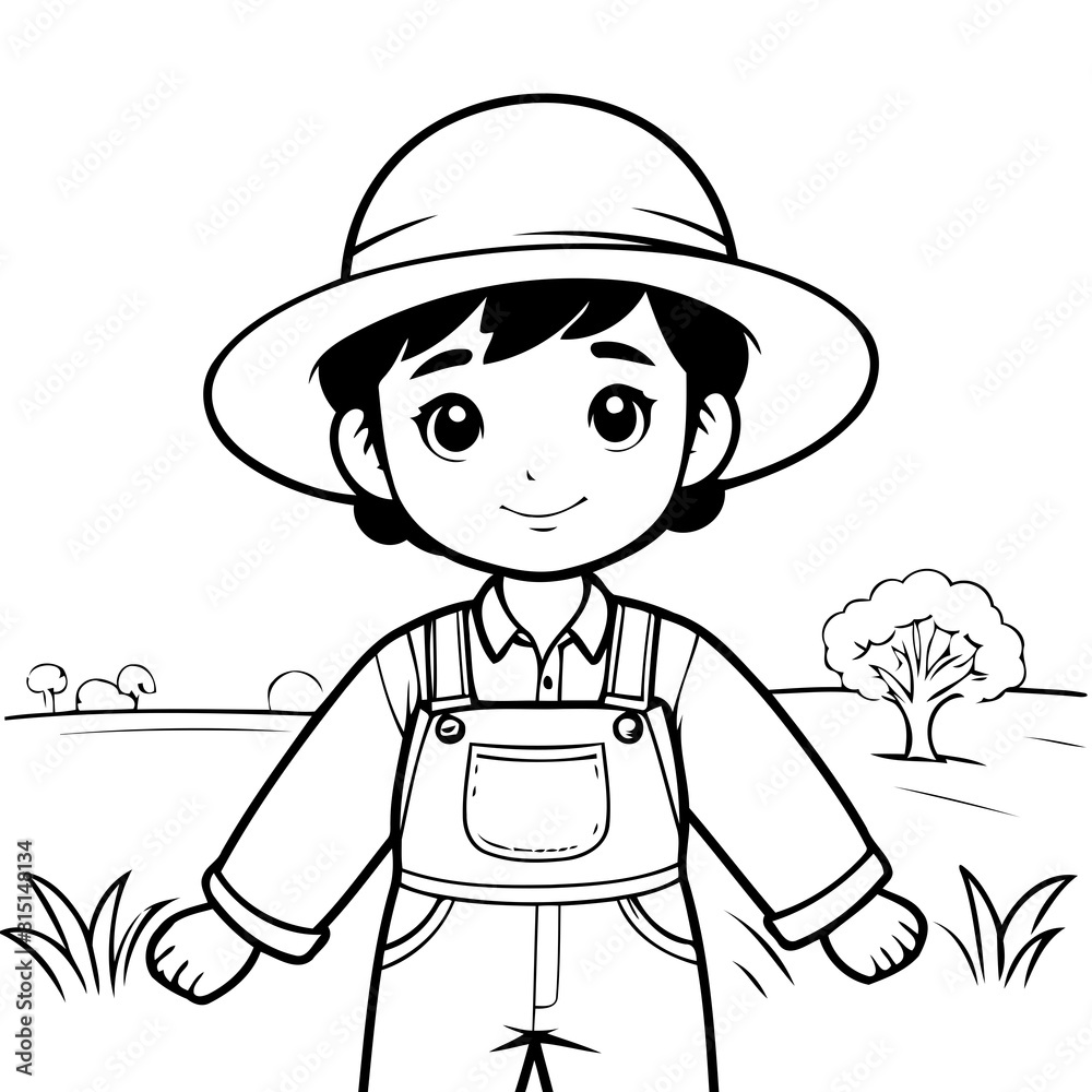 Simple vector illustration of Farmer hand drawn for toddlers Simple vector illustration of Farmer hand drawn for toddlers