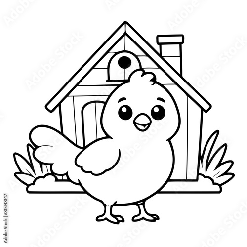 Vector illustration of a cute Chicken drawing for kids colouring activity