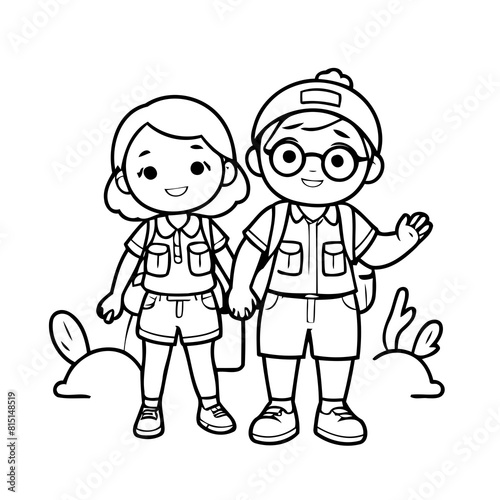 Vector illustration of a cute Couple drawing for kids colouring page