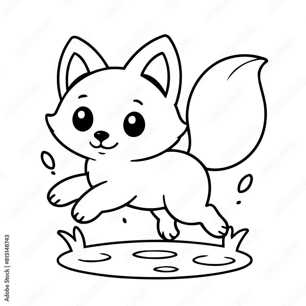 Cute vector illustration Fox for children colouring activity