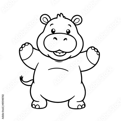 Vector illustration of a cute Hippo doodle for toddlers coloring activity