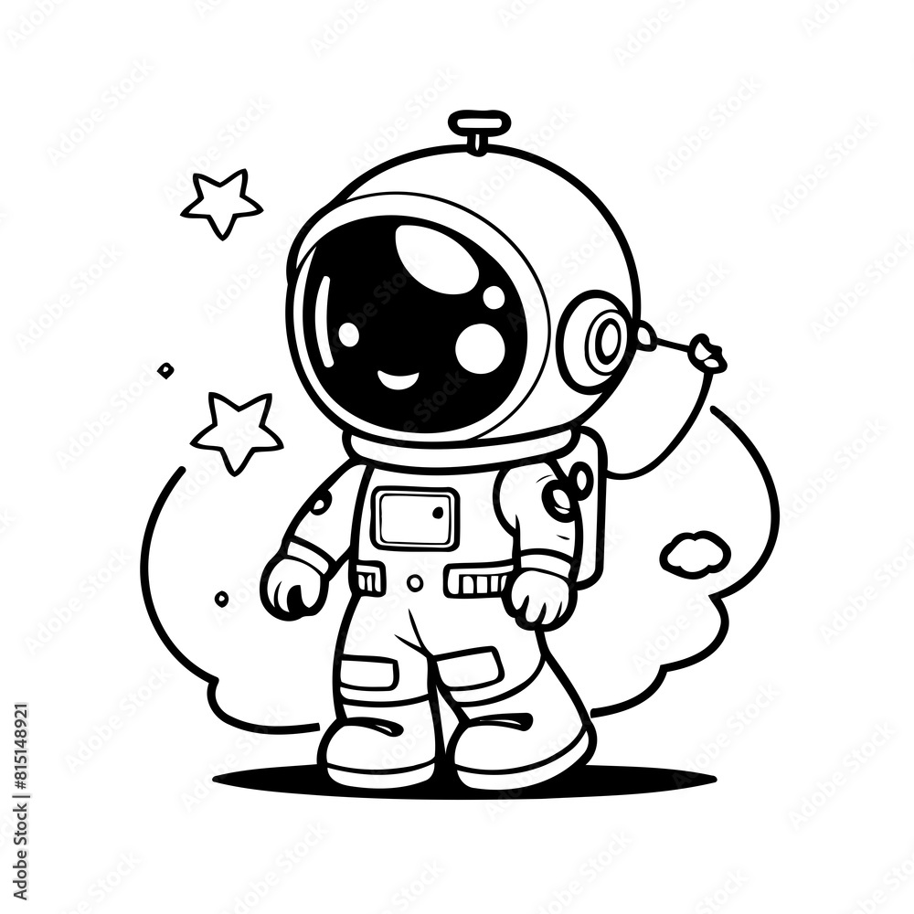 Vector illustration of a cute Astronaut doodle for kids colouring page Vector illustration of a cute Astronaut doodle for kids colouring page
