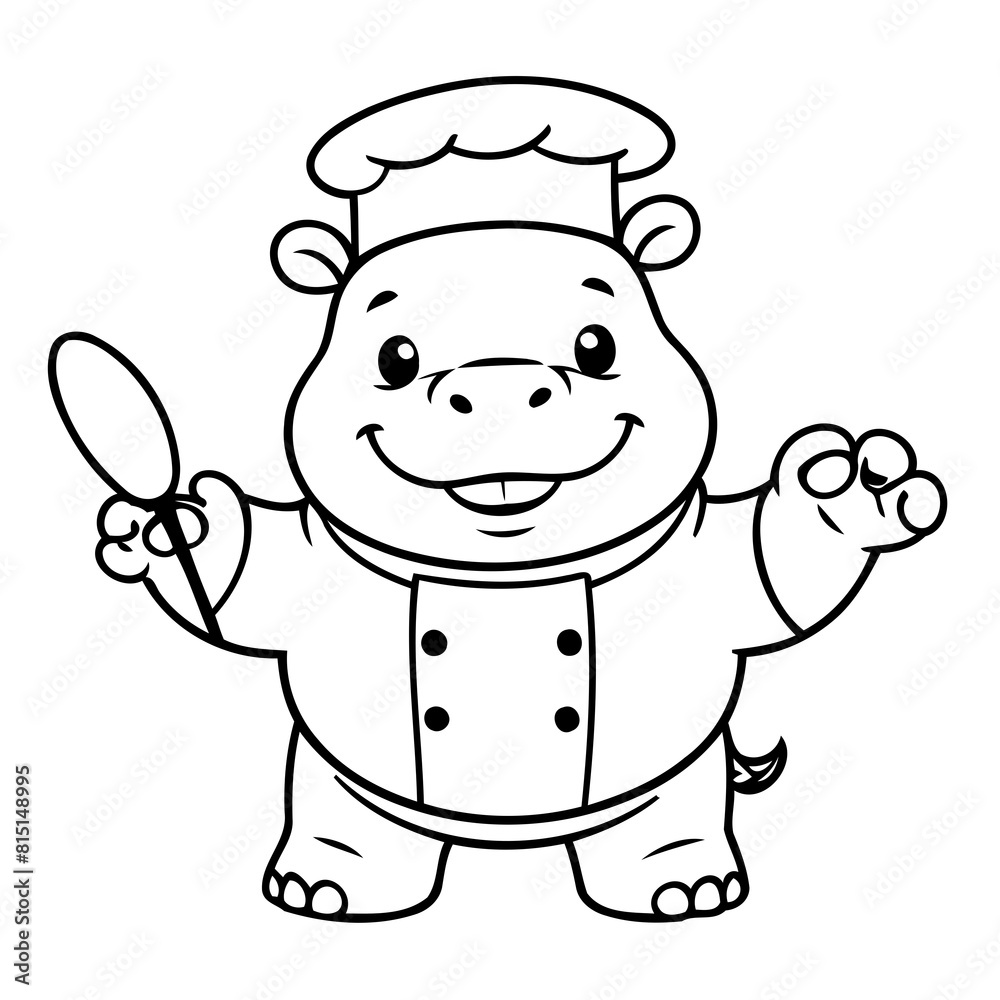 Cute vector illustration Hippo drawing for kids colouring activity Cute vector illustration Hippo drawing for kids colouring activity